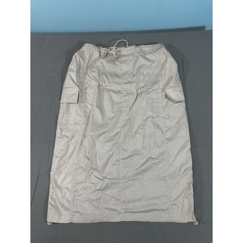 Palm Rio Womens XL Beige Cargo Maxi Skirt Drawstring Waist Flap Pockets Stretch